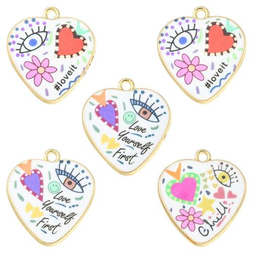 Zinc Alloy Enamel Pendants Heart gold color plated DIY mixed colors Sold By Bag