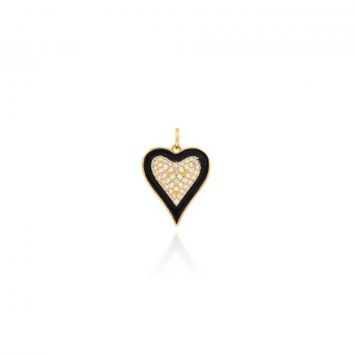 Cúbicos Circonia Colgante Latón Micro pavimenta, metal, Corazón, 18K chapado en oro, Joyería & Bricolaje & micro arcilla de zirconia cúbica & esmalte, Negro, libre de níquel, plomo & cadmio, 18.80x17.60x1.40mm, Vendido por UD