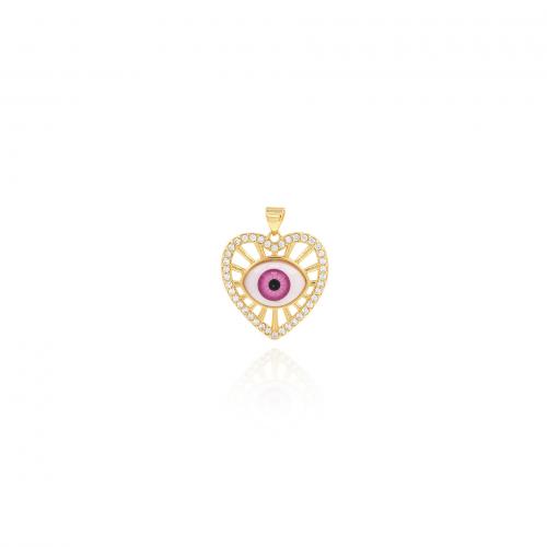 Evil Eye Pendler, Messing, Heart, 18K forgyldt, mode smykker & du kan DIY & Micro Pave cubic zirconia & emalje & hule, flere farver til valg, nikkel, bly & cadmium fri, 27.80x23x6.30mm, Solgt af PC