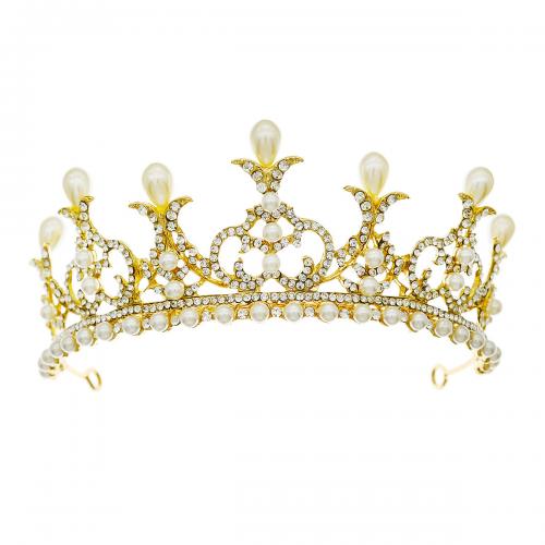 Tiaras, aleación de zinc, con Perlas plásticas, chapado en color dorado, para mujer & con diamantes de imitación, libre de níquel, plomo & cadmio, Vendido por UD