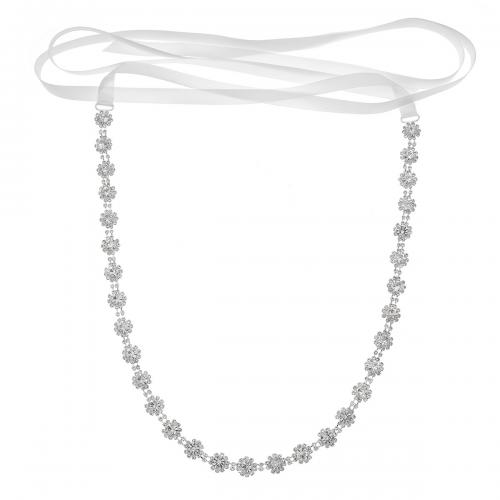 Trendy riemen, Doek, met Zinc Alloy, Bloem, silver plated, voor vrouw & met strass, 10mm, Lengte Ca 52.5 cm, Verkocht door PC