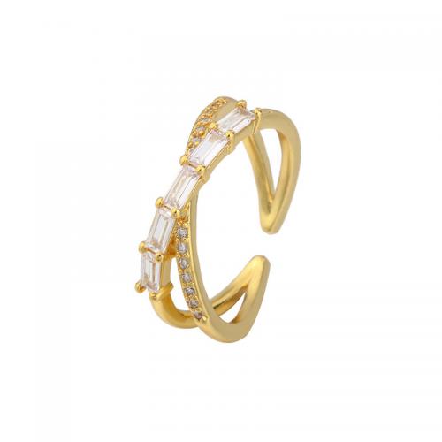 Cúbicos Circonia Micro Pave anillo de latón, metal, chapado, micro arcilla de zirconia cúbica & para mujer, dorado, Vendido por UD