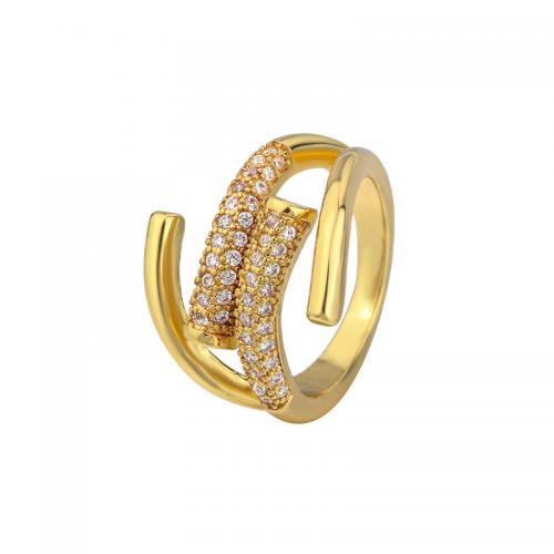 Kubieke Circonia Micro Pave Brass Ring, Messing, plated, micro pave zirconia & voor vrouw, goud, Verkocht door PC