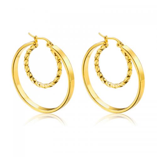 Mens acier inoxydable Hoop boucles d'oreilles, Acier inoxydable 304, Plaqué or 18K, bijoux de mode & pour femme, doré, Vendu par paire