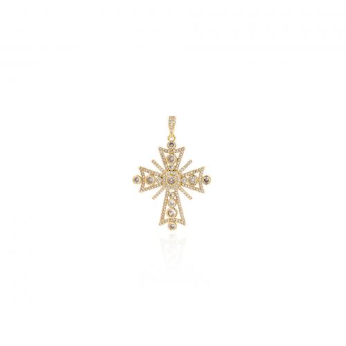 Cubic Zirconia Micro Pave Brass Pendant Cross 18K gold plated fashion jewelry & DIY & micro pave cubic zirconia nickel lead & cadmium free Sold By PC