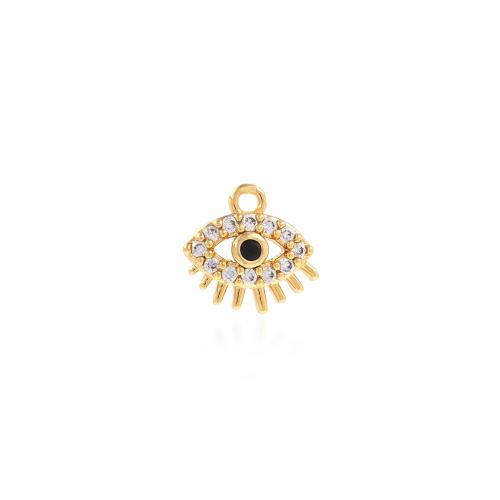 Evil Eye Hangers, Messing, 18K verguld, mode sieraden & DIY & micro pave zirconia, nikkel, lood en cadmium vrij, 8x7.50x2mm, Verkocht door PC