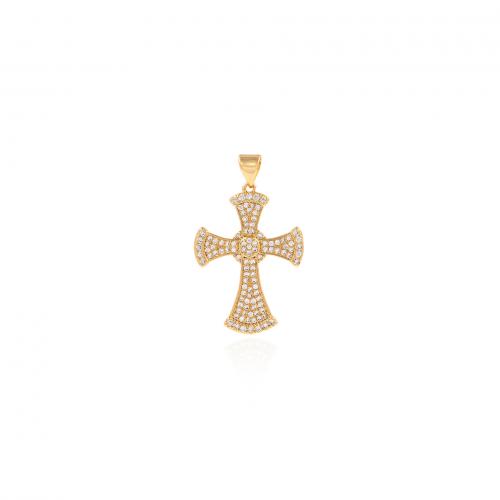 Cubic Zirconia Micro Pave Brass Pendant Cross 18K gold plated fashion jewelry & DIY & micro pave cubic zirconia nickel lead & cadmium free Sold By PC