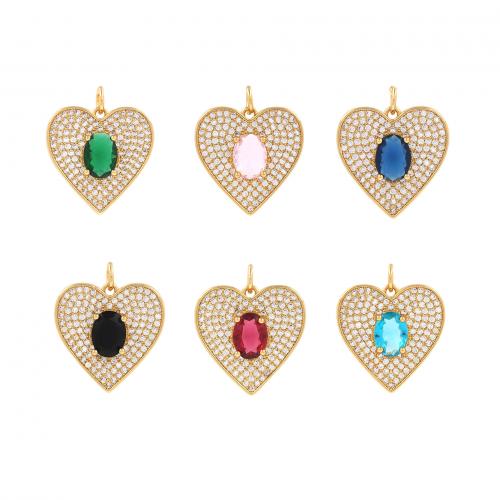 Cúbicos Circonia Colgante Latón Micro pavimenta, metal, Corazón, 18K chapado en oro, Joyería & Bricolaje & micro arcilla de zirconia cúbica, más colores para la opción, libre de níquel, plomo & cadmio, 22.50x19x4mm, Vendido por UD