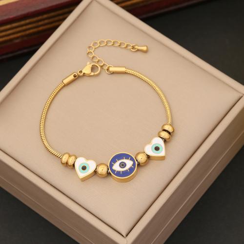 Evil Eye Jóias Pulseira, Aço inoxidável 304, with 5cm extender chain, Vario tipos a sua escolha & para mulher & esmalte, dourado, comprimento Aprox 18 cm, vendido por PC