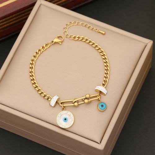 Evil Eye sieraden Armband, 304 roestvrij staal, met 5cm extender keten, verschillende stijlen voor de keuze & voor vrouw & glazuur & met strass, gouden, Lengte Ca 18 cm, Verkocht door PC