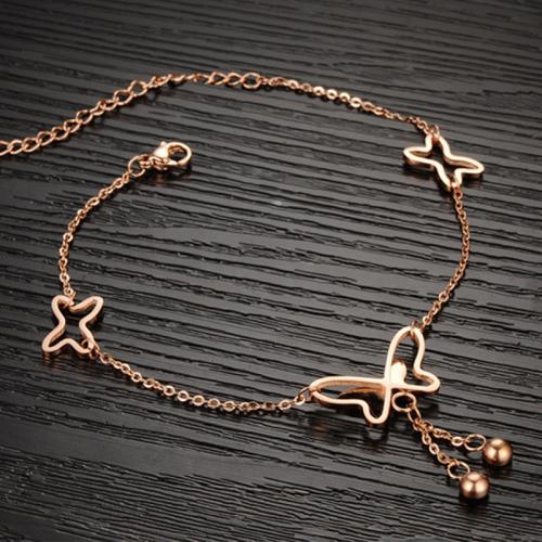 Roestvrijstalen Anklet, 304 roestvrij staal, Vlinder, plated, micro pave zirconia & voor vrouw, meer kleuren voor de keuze, Lengte 24.5 cm, Verkocht door PC