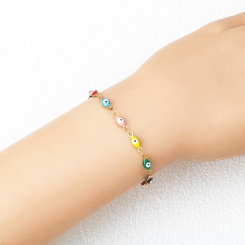 Bracelet Evil Eye bijoux, Acier titane, avec 5CM chaînes de rallonge, Placage de couleur d'or, motif de mauvais œil & pour femme & émail, plus de couleurs à choisir, Longueur 17 cm, Vendu par PC