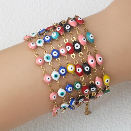 Evil Eye sieraden Armband, Titanium Staal, met 5CM extender keten, gold plated, boze oog patroon & voor vrouw & glazuur, meer kleuren voor de keuze, Lengte 17 cm, Verkocht door PC