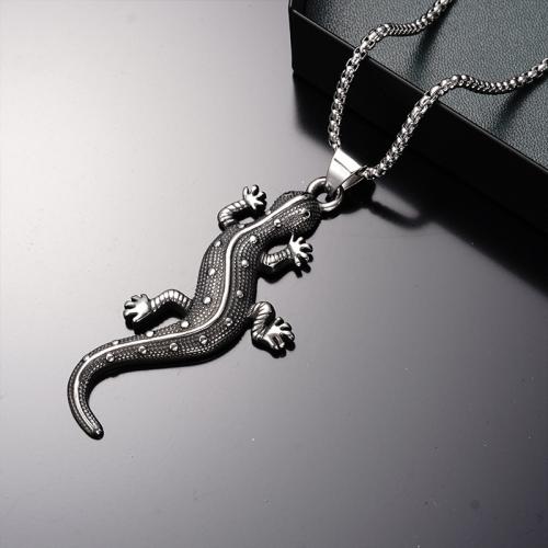 Collier d'acier titane, gecko, Placage, bijoux de mode, argent, Longueur 70 cm, Vendu par PC