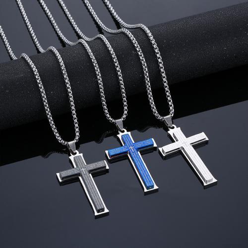 Titan stål halsband, Cross, plated, mode smycken, fler färger för val, Längd 70 cm, Säljs av PC