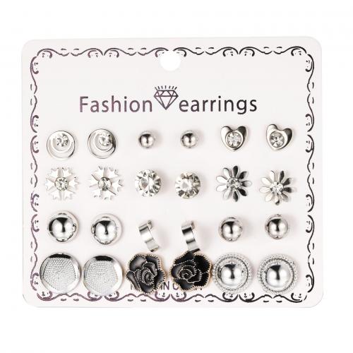 Lo zinco in lega Stud Earring, lega in zinco, with cristallo, 12 pezzi & gioielli di moda & per la donna, colore originale, assenza di nichel,piombo&cadmio, Venduto da set