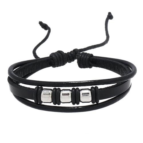 Lederen koord armband, Kunstleer, met Wax & Silicone & Zinc Alloy, handgemaakt, drie lagen & mode sieraden & voor de mens, nikkel, lood en cadmium vrij, Lengte Ca 5.5-6.5 cm, Verkocht door PC