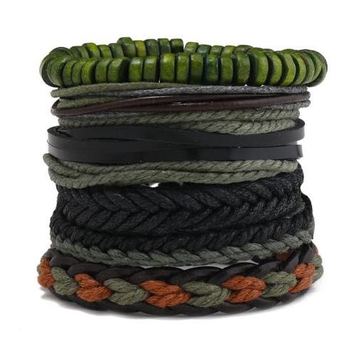 Lederen koord armband, Hout, met PU koord & Wax & Copper Coated Plastic & Zinc Alloy, handgemaakt, 6 stuks & mode sieraden & voor de mens, Verkocht door Stel