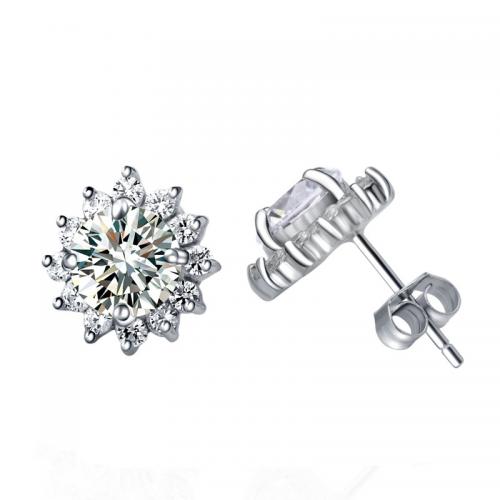 Cúbicos Circonia Pendiente Latón Micro pavimenta, metal, chapado, micro arcilla de zirconia cúbica & para mujer, plateado, 9mm, Vendido por Par