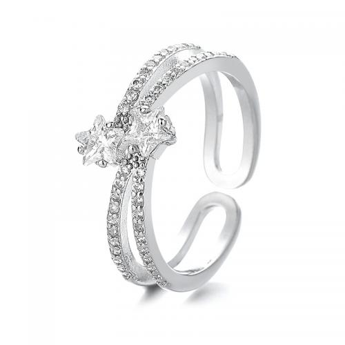 Kubieke Circonia Micro Pave Brass Ring, Messing, plated, micro pave zirconia & voor vrouw, zilver, Verkocht door PC