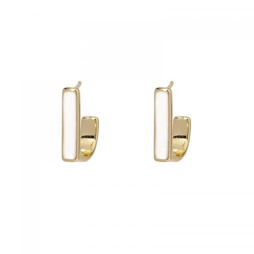 Zinc Alloy Stud Earring, Geometrisk mønster, guldfarve belagt, for kvinde & emalje, 10x20mm, Solgt af par