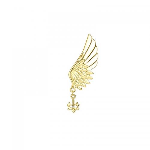 Titanium Staal Broche, Angel Wing, gold plated, voor de mens & met strass, 20x70mm, Verkocht door PC