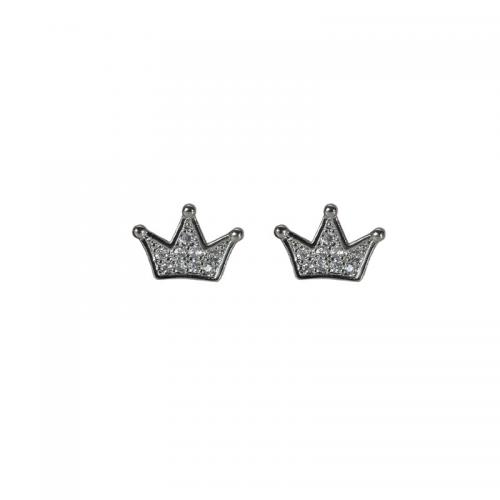 Zinc Alloy Stud Earring, Kroon, silver plated, micro pave zirconia & voor vrouw, 20x15mm, Verkocht door pair