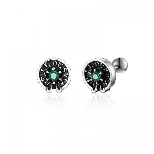 Zinc Alloy Stud Earring, Ronde, silver plated, met brief patroon & micro pave zirconia & voor de mens & zwart maken, meer kleuren voor de keuze, 10mm, Verkocht door pair