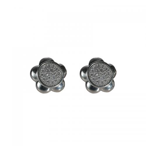 aleación de zinc Arito, Flor, chapado en color de plata, para hombre & con diamantes de imitación, 10mm, Vendido por Par