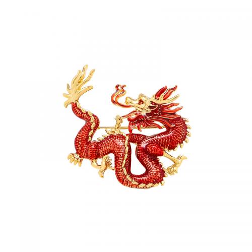 alliage de zinc broche, dragon, Placage de couleur d'or, unisexe & émail, 40x35mm, Vendu par PC