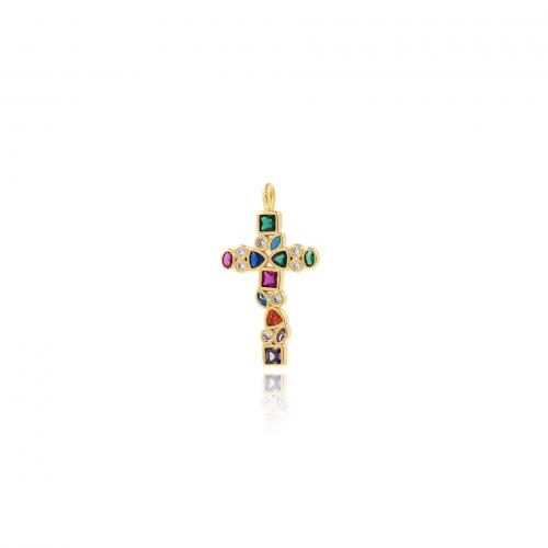 Kubik Zirkonium mikro bana Mässing hängande, Cross, 18K guldpläterad, mode smycken & DIY & micro bana cubic zirconia, blandade färger, nickel, bly och kadmium gratis, 32.30x17.90x2.10mm, Säljs av PC