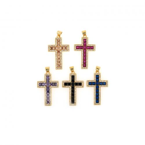 Cubic Zirconia Micro Pave Brass Pendant Cross 18K gold plated fashion jewelry & DIY & micro pave cubic zirconia nickel lead & cadmium free Sold By PC