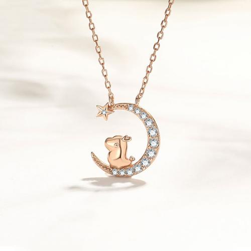 Zircon cubique Micro Pave collier en argent Sterling, Argent sterling 925, avec 1.97inch chaînes de rallonge, Plaqué de couleur d'or rose, bijoux de mode & pavé de micro zircon & pour femme, protéger l'environnement, sans nickel, plomb et cadmium, Longueur Environ 15.75 pouce, Vendu par PC