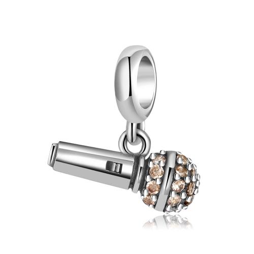 Cubic Zirconia Micro Pave Sterling Silver Pendant, 925 sterling silver, Mikrofon, oxidation, DIY & micro bana cubic zirconia, nickel, bly och kadmium gratis, 11.30x15.20mm, Hål:Ca 4.5mm, Säljs av PC