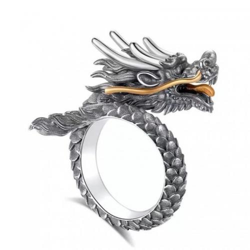 Sinc Alloy Chufa Ring Finger, Dragon, plátáilte, seanré & unisex, Méid:6-9, Díolta De réir PC