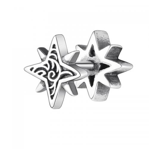 aleación de zinc Arito, Ocho Punto Estrella, chapado en color de plata, Vintage & para hombre, 10mm, Vendido por Par