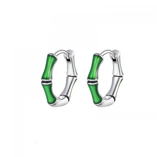 Zinc Alloy Huggie Hoop Earring, Bamboe, silver plated, voor de mens & epoxy sticker, 15mm, Verkocht door pair