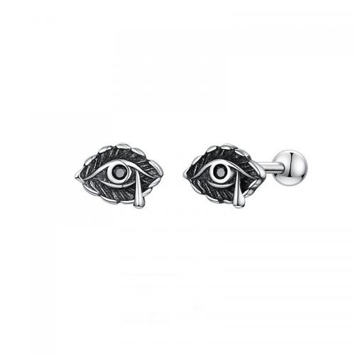 Zinek Stud náušnice, Evil Eye, barva stříbrná á, Vintage & pro muže & s drahokamu, 6x4mm, Prodáno By Pair