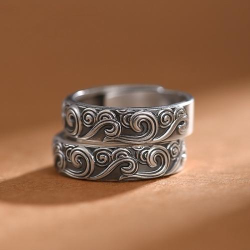 liga de zinco Cuff Ring Finger, cromado de cor prateada, Vintage & para o homem, tamanho:7-11, vendido por PC