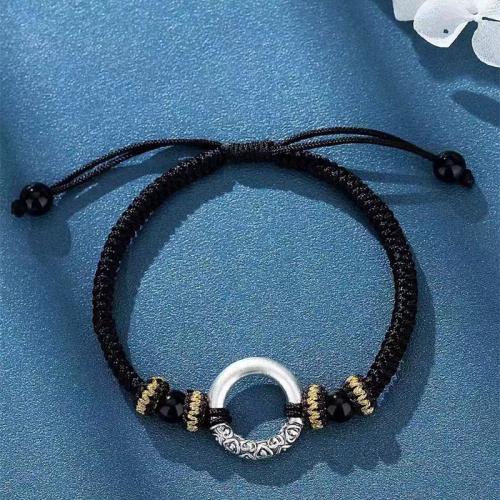 cordón de algodón Pulsera y collar, con Plata de ley 925 & Ágata negra, hecho a mano, estilo popular & trenzado & diferentes estilos para la opción & para hombre, Vendido por UD