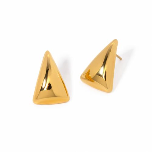 Stainless Steel Stud Øreringe, 304 rustfrit stål, Triangle, 18K forgyldt, mode smykker & for kvinde, gylden, 18.60x13mm, Solgt af par