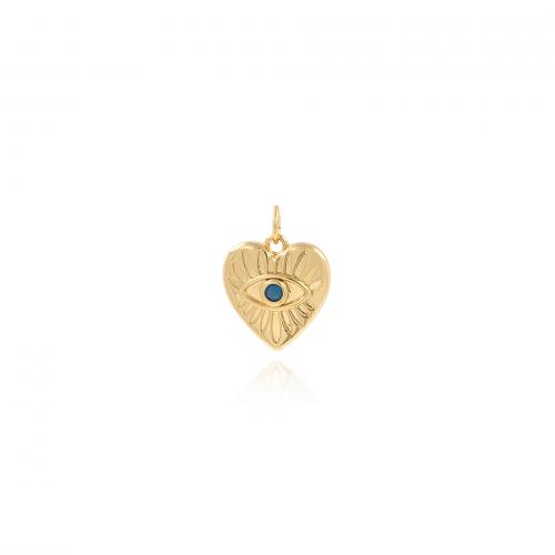 Evil Eye Pendler, Messing, Heart, 18K forgyldt, mode smykker & du kan DIY & Micro Pave cubic zirconia, nikkel, bly & cadmium fri, 18.30x14x3mm, Solgt af PC