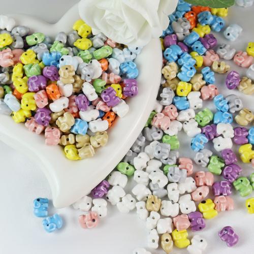 Perles bijoux en porcelaine, éléphant, vernis au four, bijoux de mode & DIY, plus de couleurs à choisir, 14x12x8mm, Environ 100PC/sac, Vendu par sac