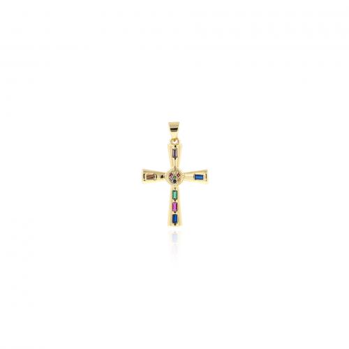 Kubik Zirkonium mikro bana Mässing hängande, Cross, 18K guldpläterad, mode smycken & DIY & micro bana cubic zirconia, blandade färger, nickel, bly och kadmium gratis, 33.40x21x2.50mm, Säljs av PC