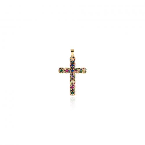 Kubik Zirkonium mikro bana Mässing hängande, Cross, 18K guldpläterad, mode smycken & DIY & micro bana cubic zirconia, blandade färger, nickel, bly och kadmium gratis, 46x28x3.30mm, Säljs av PC