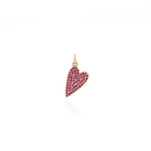 Befestigter Zirkonia Messing Anhänger, Herz, 18K vergoldet, Modeschmuck & DIY & Micro pave Zirkonia, Fuchsia, frei von Nickel, Blei & Kadmium, 10x20x1.50mm, verkauft von PC