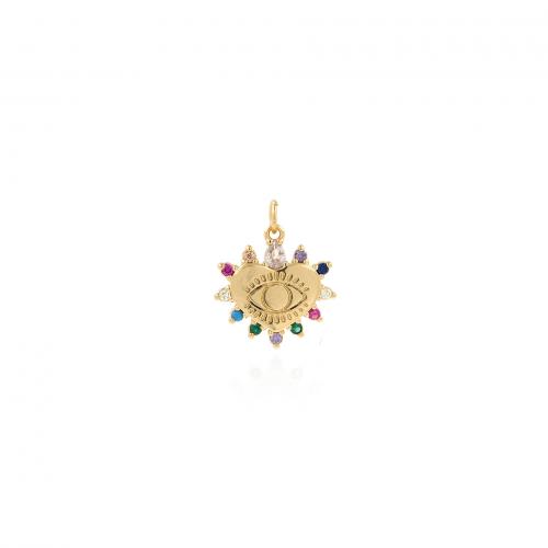 Malocchio pendenti, ottone, Cuore, Placcato oro 18K, gioielli di moda & DIY & Micro spianare cubic zirconia, colori misti, assenza di nichel,piombo&cadmio, 21x18.50mm, Venduto da PC