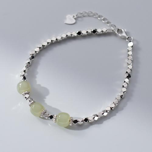 Bracelets en argent sterling, Argent sterling 925, avec Jade, avec 4cm chaînes de rallonge, fait à la main, bijoux de mode & pour femme, protéger l'environnement, sans nickel, plomb et cadmium, Longueur Environ 16 cm, Vendu par PC