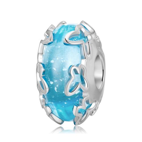 Srebrne koraliki 925, 925 Srebro, ze Lampwork, DIY, bez zawartości niklu, ołowiu i kadmu, 9.30x15.50mm, otwór:około 4.5mm, sprzedane przez PC