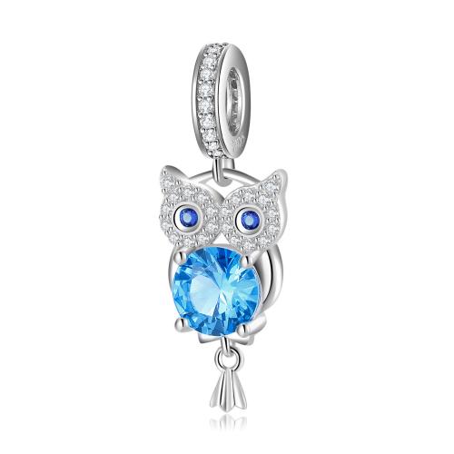 Cubic Zirconia Micro Pave Sterling sølv vedhæng, 925 Sterling Sølv, Owl, du kan DIY & Micro Pave cubic zirconia, nikkel, bly & cadmium fri, 9.60x26.20mm, Solgt af PC